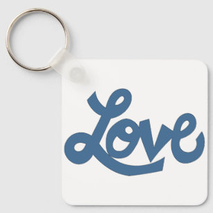 Porte-clés Bleu // LOVE texte dans dessin animé fantaisiste c