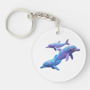 Porte-clés Bleu magique et Dauphins rose
