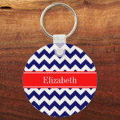 Porte-clés Bleu marine blanc chevron zig zag rouge nom monogr (Recto)
