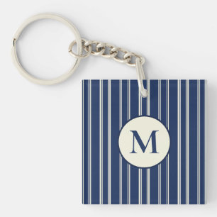 Porte-clés Bleu marine chaud ivoire rayures classiques élégan