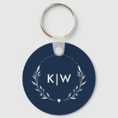 Porte-clés Bleu marine et blanc | Monogramme initiales modern (Recto)