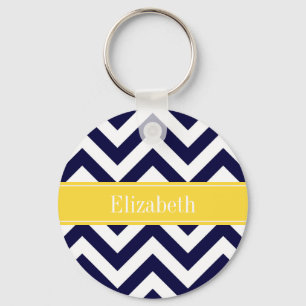 Porte-clés Bleu marine grand chèvron Monogramme de nom ananas