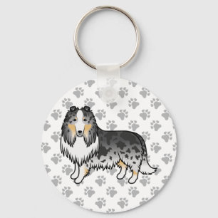 Porte-clés Bleu Merle Rough Collie Joli Dessin Chien