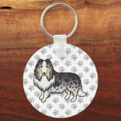 Porte-clés Bleu Merle Rough Collie Joli Dessin Chien (Recto)