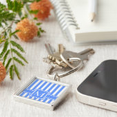 Porte-clés Bleu moderne bande avec Monogramme (Côté)