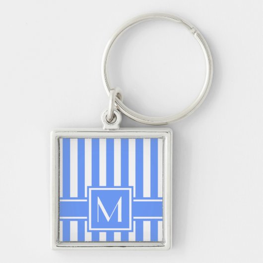 Porte-clés Bleu moderne bande avec Monogramme (Devant)
