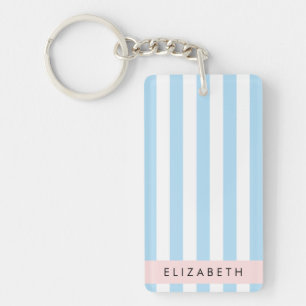 Porte-clés Bleu, Motif rayé, Lignes, Votre Nom