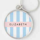 Porte-clés Bleu, Motif rayé, Lignes, Votre Nom (Devant)