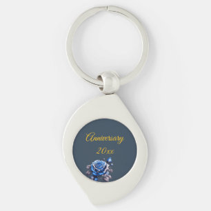 Porte-clés Bleu mystique Rose fleur Élégant Accent botanique