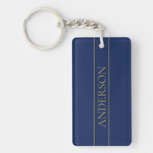 Porte-clés Bleu Nuit & Or Nom Nom de famille ou Entreprise
