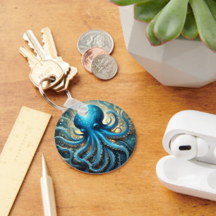 Porte-clés Bleu Octopus Acrylique Abstraite,