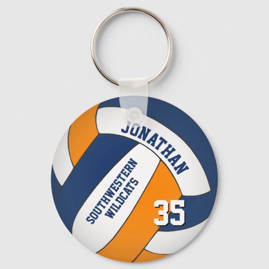 Porte-clés bleu orange nom w équipe couleurs volley-ball (Recto)