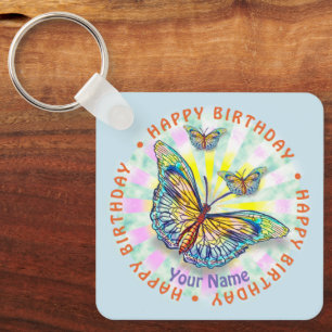 Porte-clés Bleu papillon porte - clé d'anniversaire