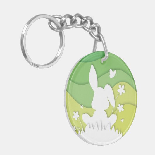 Porte-clés Bleu pâque mignon sur la prairie printanière (Devant gauche)