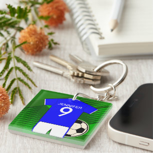 Porte-clés Bleu personnalisé et blanc de Jersey de football