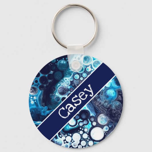 Porte-clés Bleu personnalisé et Marbre blanc Fluid Art (Recto)