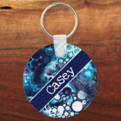 Porte-clés Bleu personnalisé et Marbre blanc Fluid Art (Recto)
