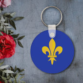 Porte-clés Bleu Roi avec Fleur de Lys Or