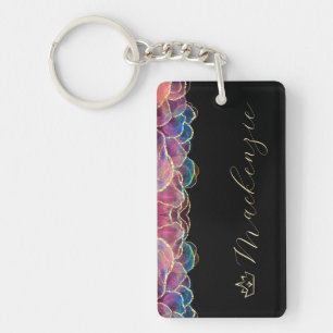 Porte-clés Bleu, Rose et Or Élégant Script Personnalisé