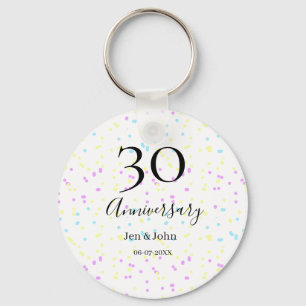 Porte-clés Bleu rose jaune pois 30e anniversaire nom