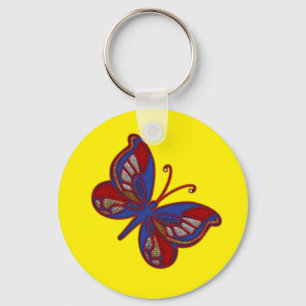 Porte-clés Bleu rouge Papillon-Porte - clé jaune