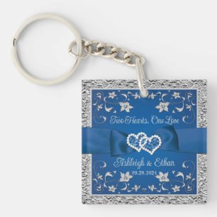 Porte-clés Bleu Royal, Gris Deux Cœurs, Un Amour