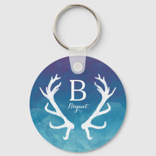 Porte-clés Bleu rustique d'aquarelle de monogramme