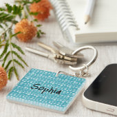 Porte-clés Bleu scandinave avec fleurs blanches Editable (Devant Droit)