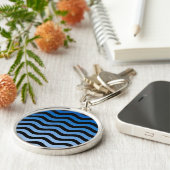 Porte-clés Bleu teintes ondulées rayures (Côté)