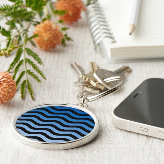 Porte-clés Bleu teintes ondulées rayures (Côté)
