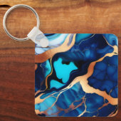 Porte-clés Bleu tendance en or faux marbre (Recto)