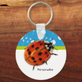 Porte-clés Bleu tendance Ladybug Floral avec nom (Recto)