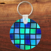 Porte-clés Bleu Turquoise Vert Violet Vitrail Art (Recto)