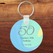 Porte-clés bleu vert gris 50e anniversaire ajouter nom date r (Recto)