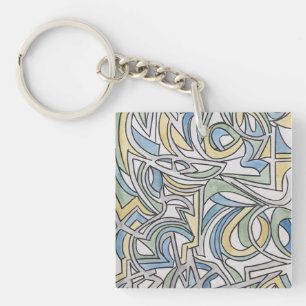 Porte-clés Bleu Vert Jaune Art Aquarelle En Treillis