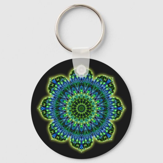 Porte-clés bleu vert mandala | noir (Recto)