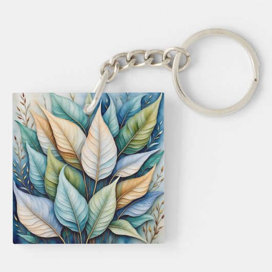 Porte-clés Bleu Vert or latte Feuille (Dos)
