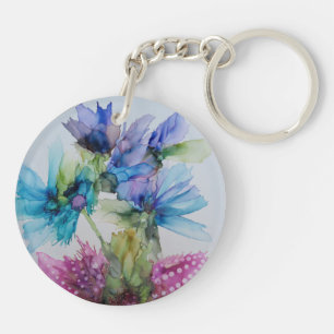 Porte-clés Bleu violet rose vert rose Art Floral