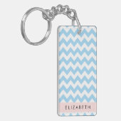 Porte-clés Bleu Zigzag, Bleu Chevron, Vague Motif, Votre Nom (Devant gauche)
