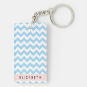 Porte-clés Bleu Zigzag, Bleu Chevron, Vague Motif, Votre Nom (Dos)