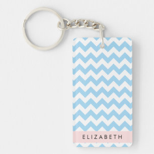 Porte-clés Bleu Zigzag, Bleu Chevron, Vague Motif, Votre Nom