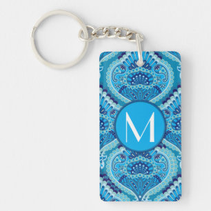 Porte-clés Bleuâtre - Paisley à plumes