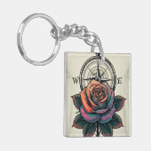 Porte-clés Bliss de boussole rose (Devant gauche)