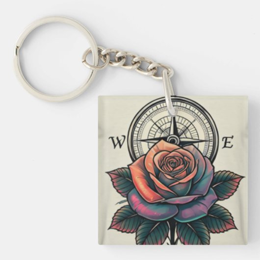 Porte-clés Bliss de boussole rose (Devant)