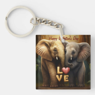 Porte-clés Blocage photo de mignons éléphants amoureux