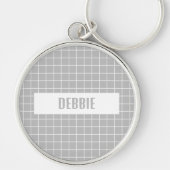 Porte-clés Blocs de carreaux gris et blanc personnalisés (Devant)