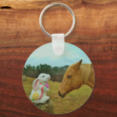Porte-clés Blond Jaune cheval & Bunny de Pâques (Recto)