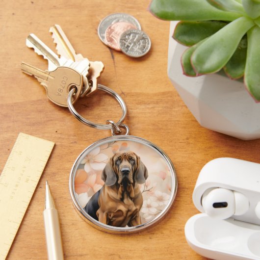 Porte-clés Bloodhound Dog Lover and Peach Blossoms (Bureau)