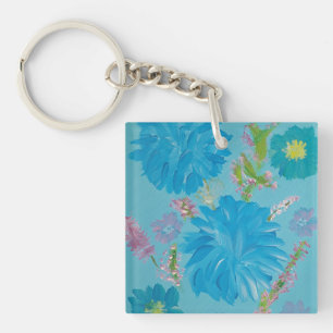 Porte-clés Blooming Bluebells Floral Acrylique Carré Porte -