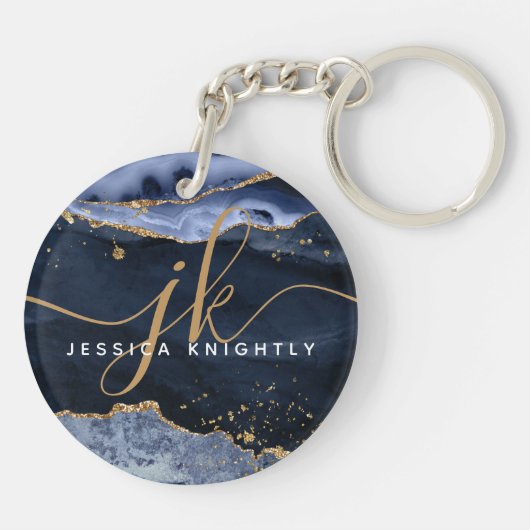 Porte-clés Blue Agate Geode Gold Parties scintillant Script M (Dos)